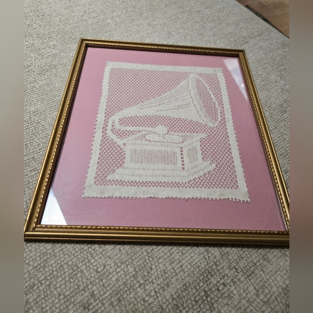 Vintage Lace Phonograpgh framed art. Makes an excellent gift for music lover!